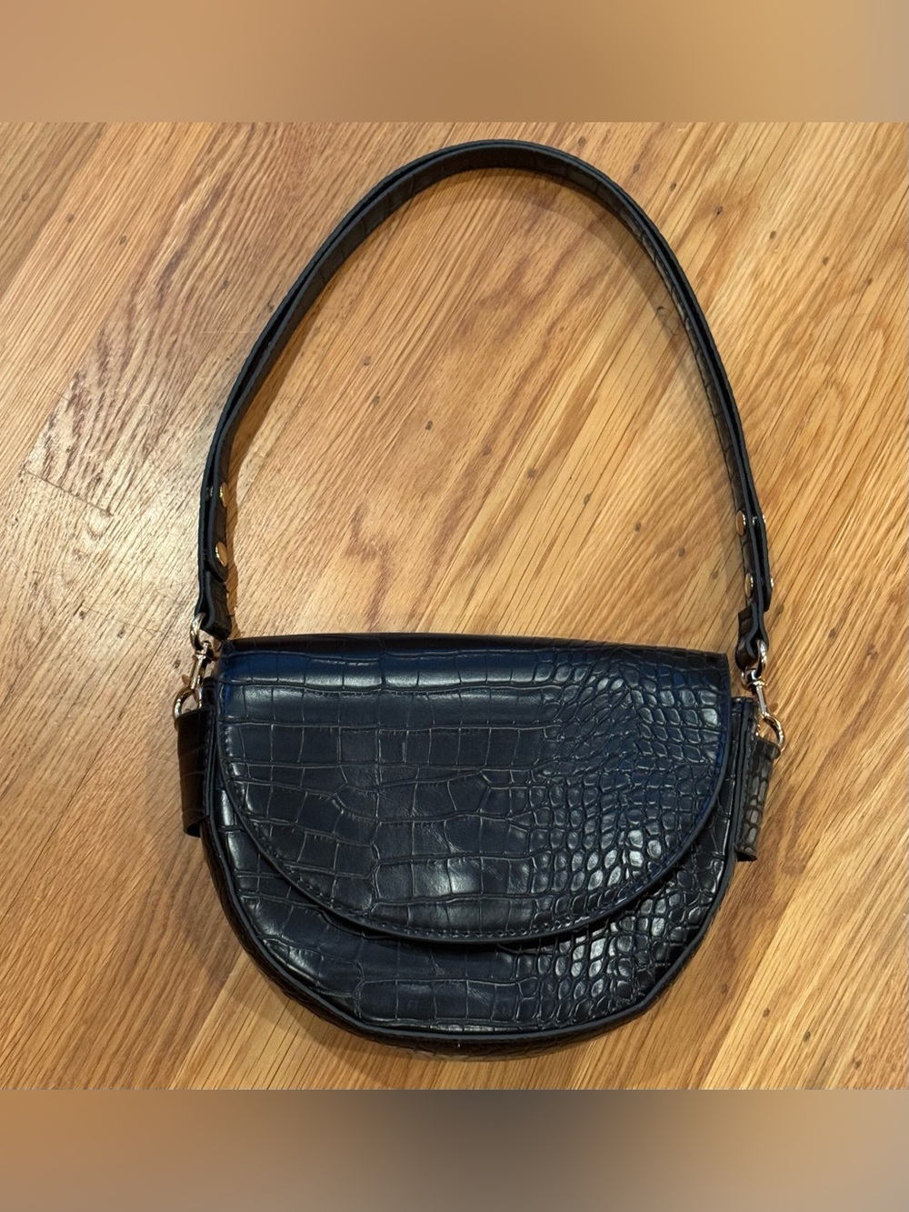 Mango Croc Embossed Black Bag NWOT